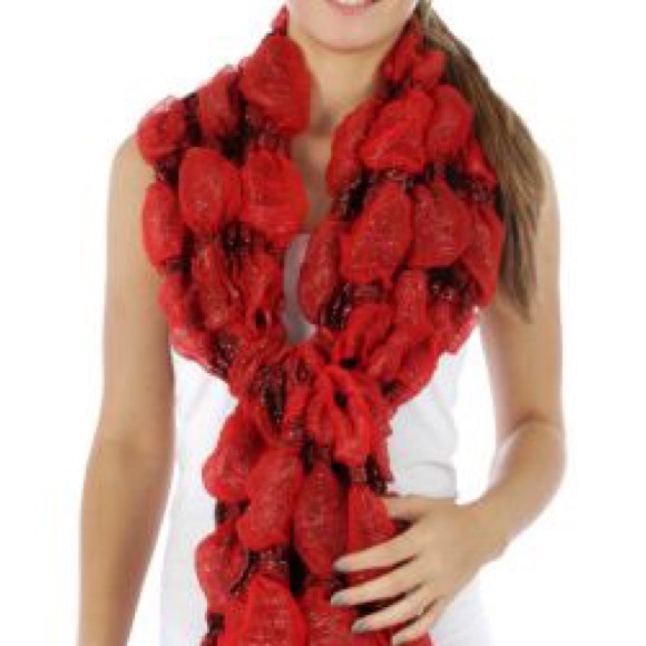 Accessories - Reversible Red Puffy Bold Red Scarf
